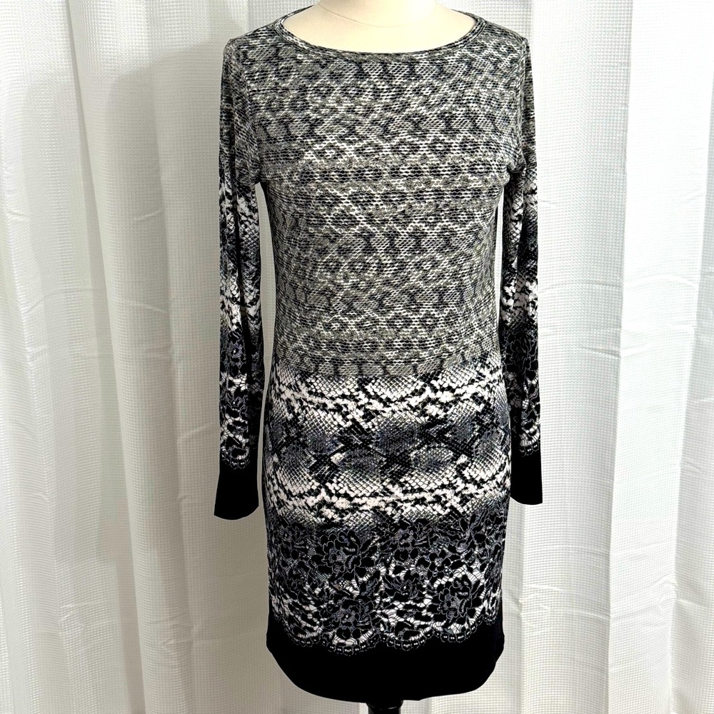 Michael Kors‎ Women's Long Sleeve Pull-On Snakeskin & Floral Dress, Size M